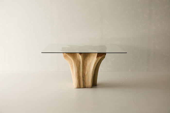 Teak Root Dining Table, 60" Square Glass Top