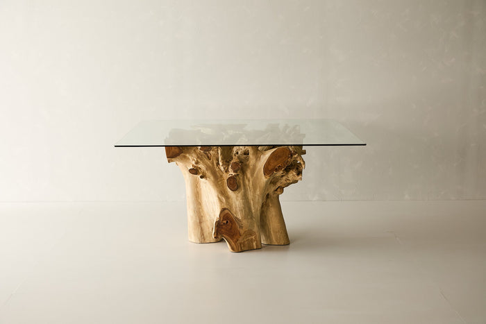Teak Root Dining Table, 60" Square Glass Top