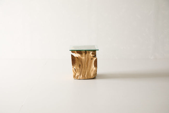 Teak Root Side Table - 16" Glass