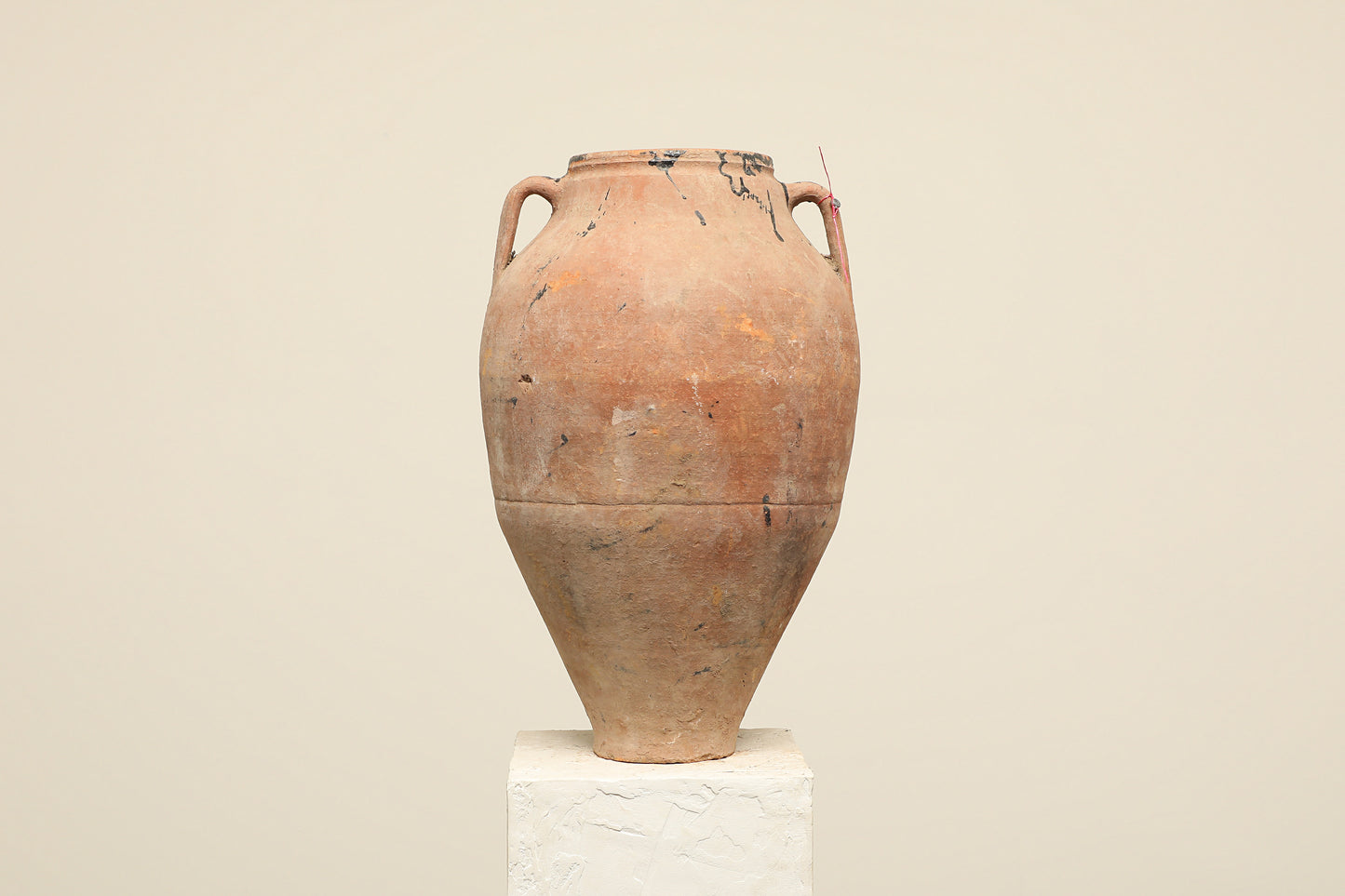 A one-of-a-kind clay brown Turkish vintage vase pot with two handles, crafted from terra cotta clay, this piece showcases timeless quality and antique craftsmanship, adding a unique touch of history to your space