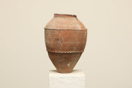 A one-of-a-kind dark brown Turkish vintage vase pot without a handle, crafted from terra cotta clay, this piece showcases timeless quality and antique craftsmanship, adding a unique touch of history to your space