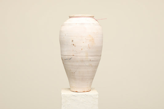 A one-of-a-kind white Turkish vintage vase pot without a handle, crafted from terra cotta clay, this piece showcases timeless quality and antique craftsmanship, adding a unique touch of history to your space