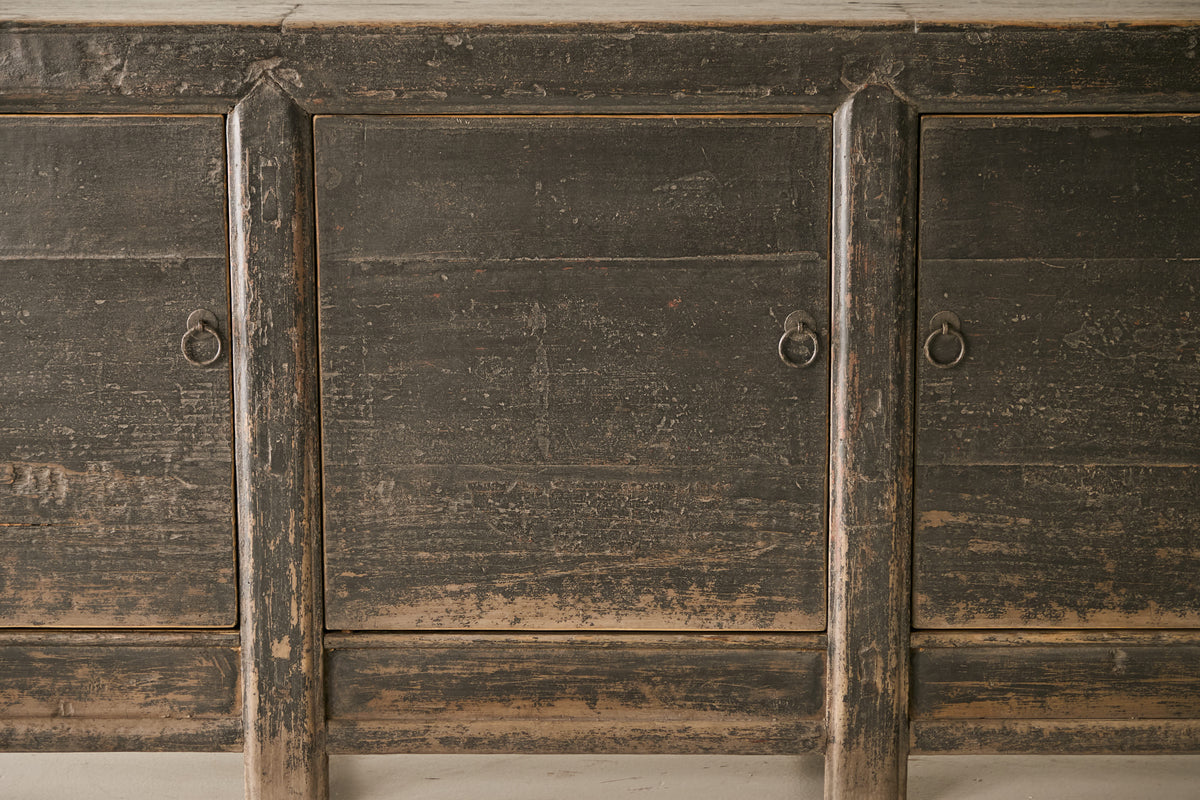 Antique Solid Pine Distressed Black Sideboard - Circa 1925 No. J78