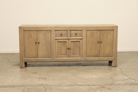 vintage antique solid wood side board, media cabinet or long console 2 drawers, 3 cabinets with legs