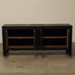 A one-of-a-kind, vintage rustic dark brown sideboard 2 cabinets handcrafted of popular natural wood in a farmhouse style, 76 inches long is narrow at 18 inches.