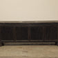 A one-of-a-kind, vintage rustic dark brown sideboard 2 cabinets handcrafted of elm natural wood in a farmhouse style, 87 inches long is narrow at 18 inches.