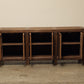 A one-of-a-kind, vintage rustic dark brown sideboard 3 cabinets handcrafted of elm natural wood in a farmhouse style, 85 inches long is narrow at 17 inches.