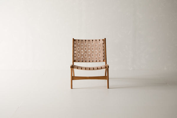 Mocha Leather Woven Strap, Wood Lounge Chair – Habitat Home