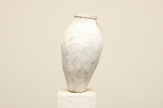 A one-of-a-kind white Turkish vintage vase pot without a handle, crafted from terra cotta clay, this piece showcases timeless quality and antique craftsmanship, adding a unique touch of history to your space