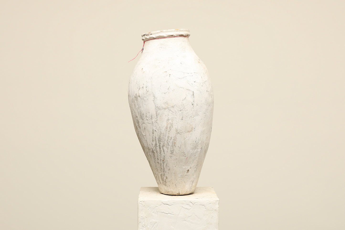 A one-of-a-kind white Turkish vintage vase pot without a handle, crafted from terra cotta clay, this piece showcases timeless quality and antique craftsmanship, adding a unique touch of history to your space