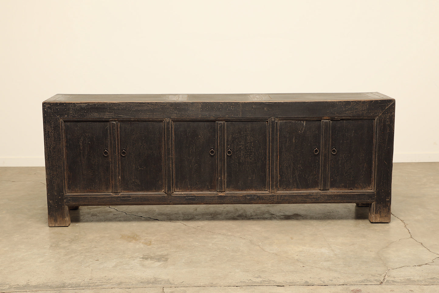 Vintage antique farmhouse rustic buffet sideboard cabinet storage - long three cabinets elm wood