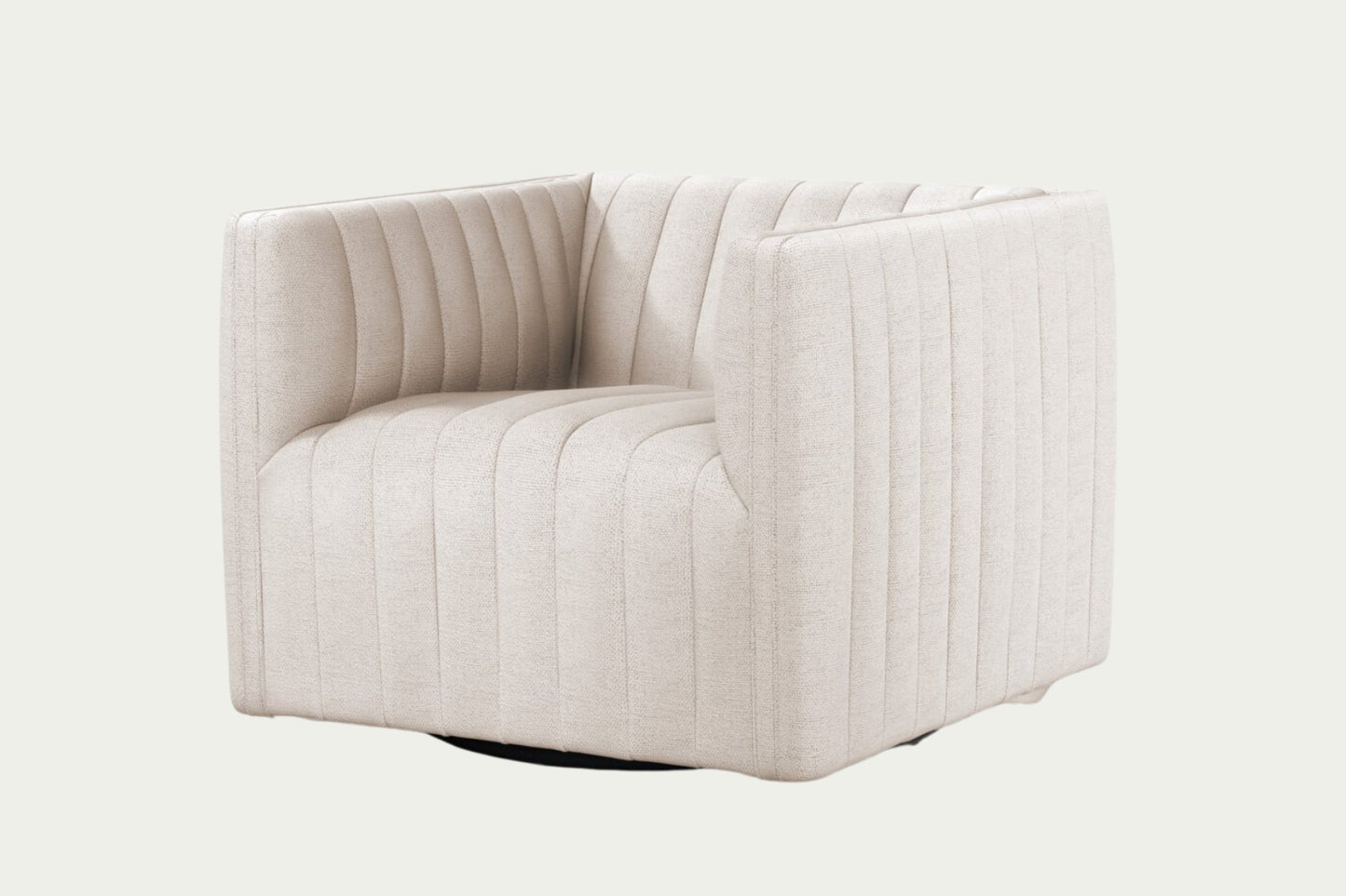 Orly natural cream off white square boxy 360 degree swivel channel occasional chair