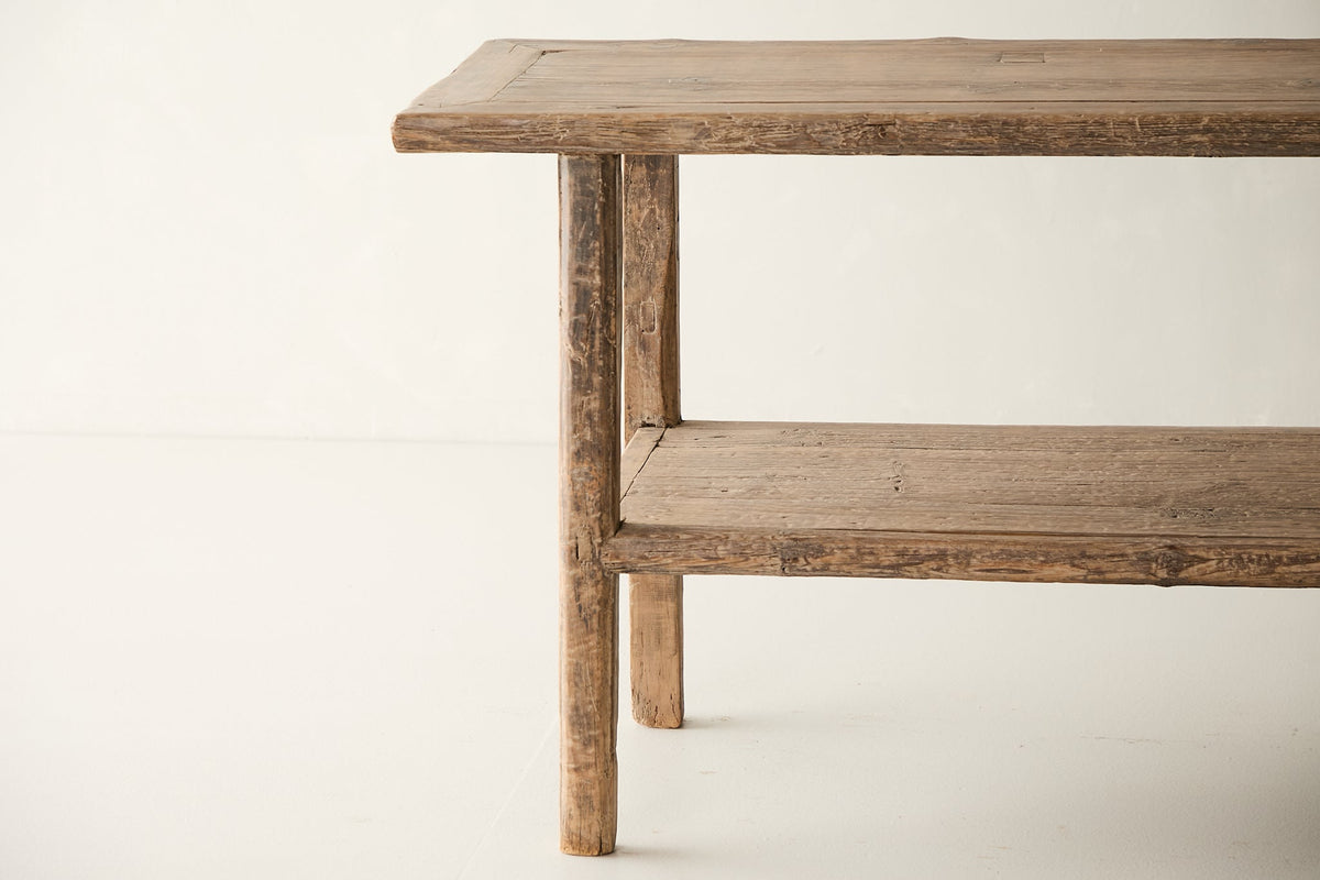 Vintage Elm Console with Shelf - Circa 1945 No. M28