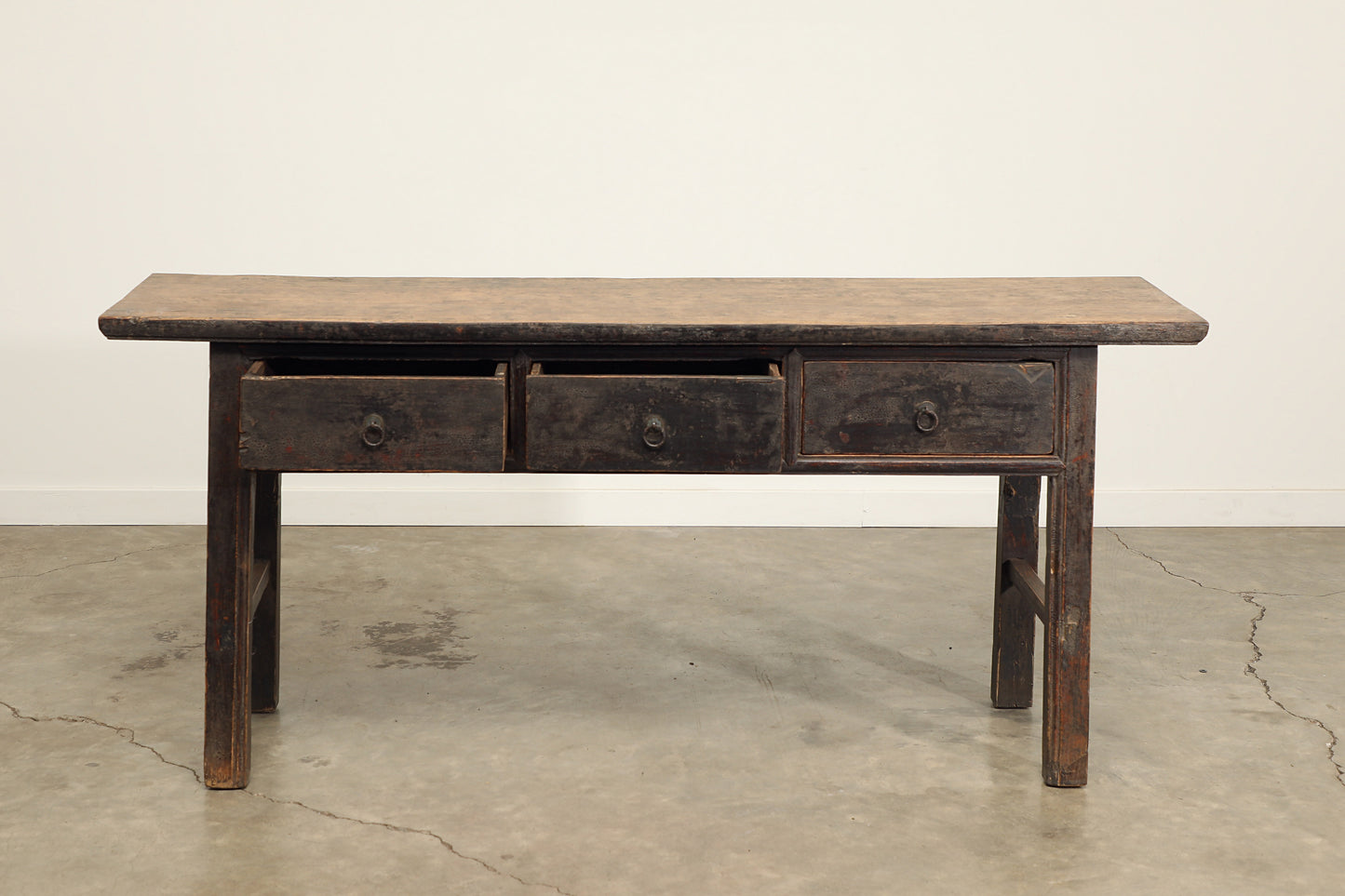 Vintage 3 Drawer Elm Console - Circa 1945