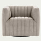 Orly natural tone beige grey square boxy 360 degree swivel channel occasional chair