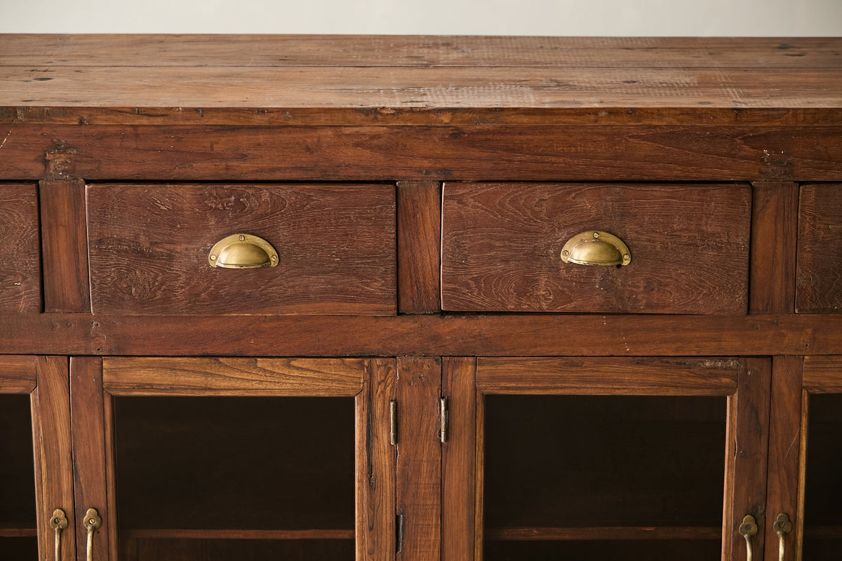 Vintage 4-Door Teak & Glass Sideboard T.063