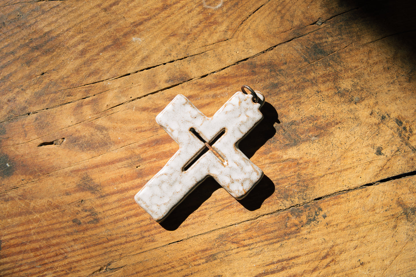 Antique White Rustic Cross Ornament - Ceramic Holiday Ornaments