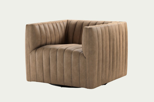 Orly natural camel light brown square boxy 360 degree swivel channel occasional chair