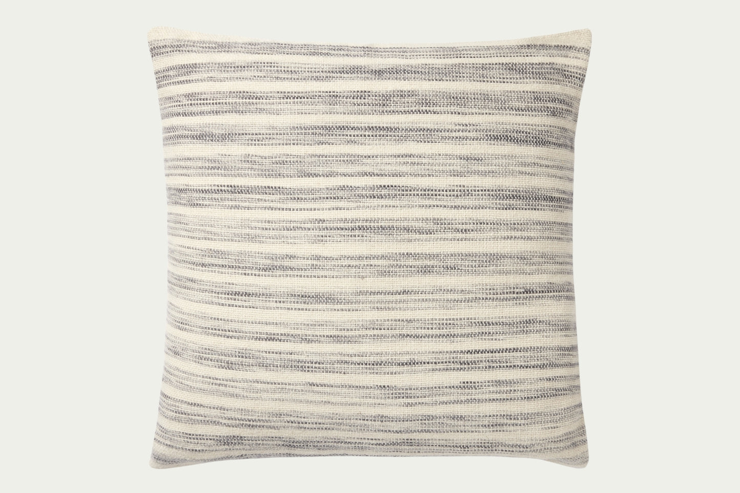 The Marielle Ivory and Stone Pillow features subtle stripes in neutral cotton and wool. A timeless design with a down feather insert, perfect for pairing with other accents.