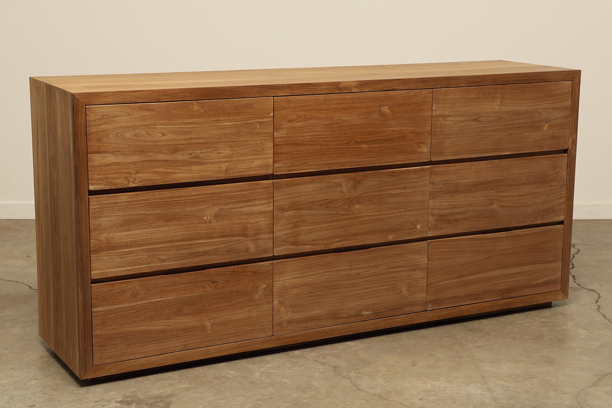 Large nine drawer dresser in teak wood modern bedroom furniture