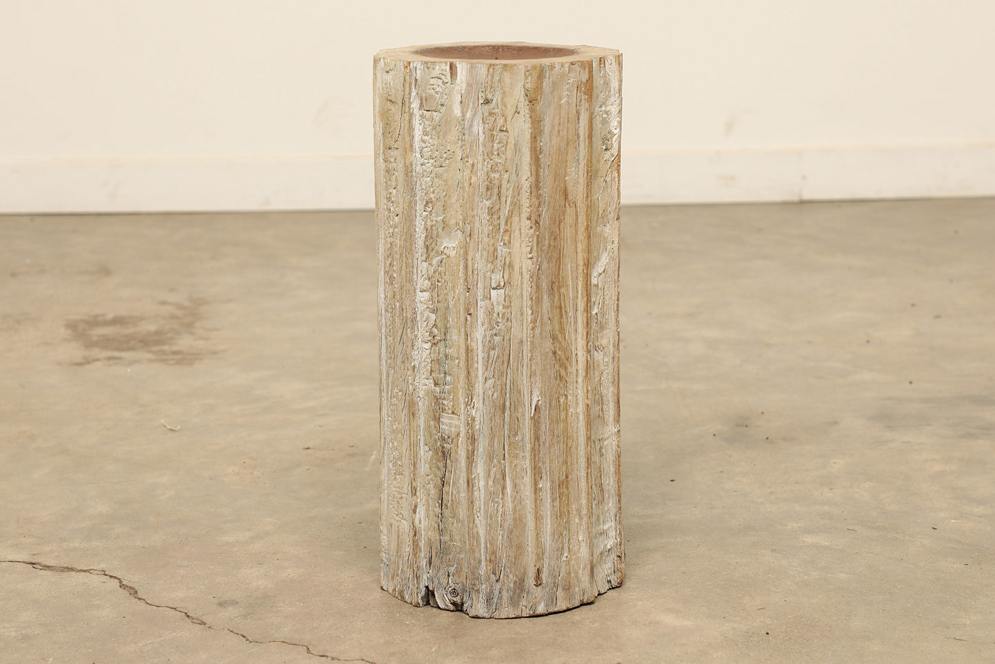 Rustic one-of-a-kind Vintage Light Acacia Wood Pillar Candle Stand Holder