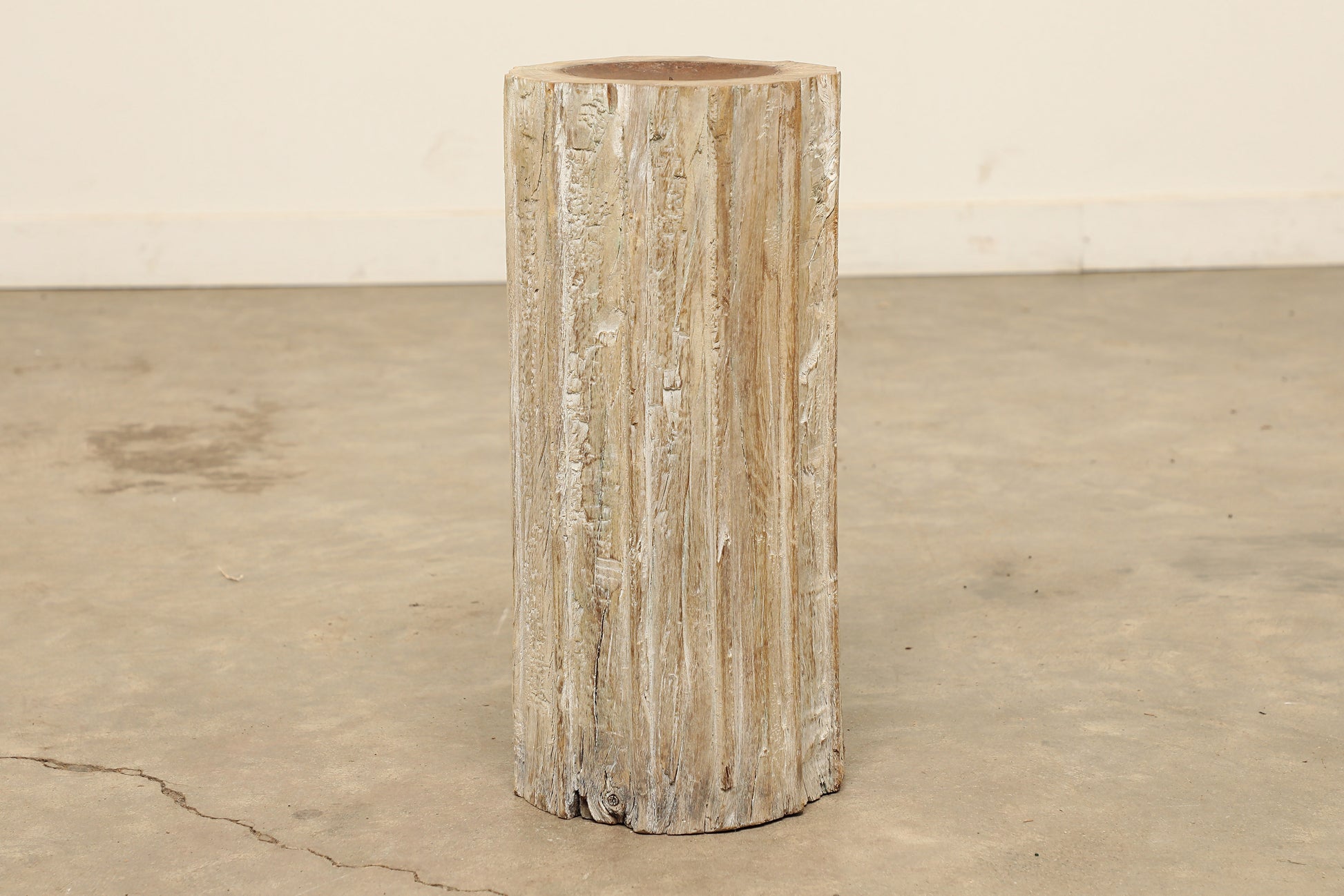 Rustic one-of-a-kind Vintage Light Acacia Wood Pillar Candle Stand Holder