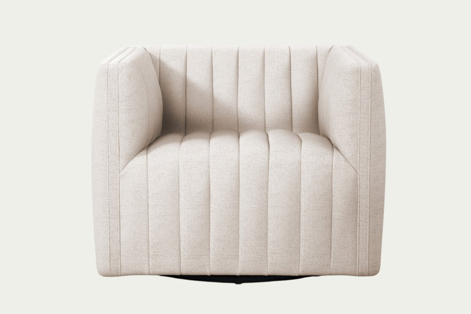 Orly natural cream off white square boxy 360 degree swivel channel occasional chair