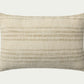 This modern lumbar throw pillow features neutral beige stripes with a classic rug-like texture woven of wool and cotton. The front accent pillow cover is 68% wool and 32% cotton and measures 13 by 21-inch, an elongated size to style in living rooms and bedrooms.