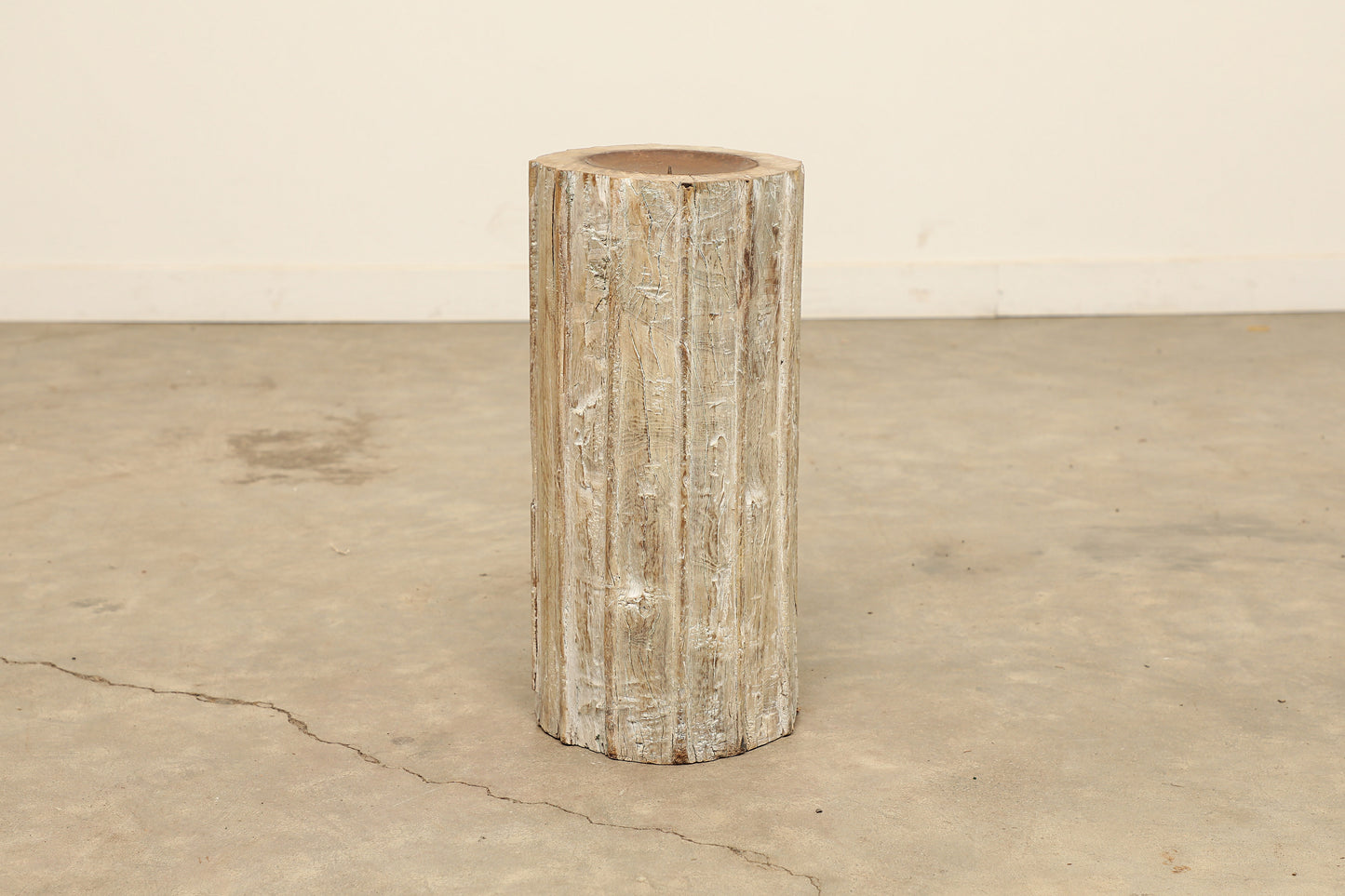 Rustic one-of-a-kind Vintage Light Acacia Wood Pillar Candle Stand Holder
