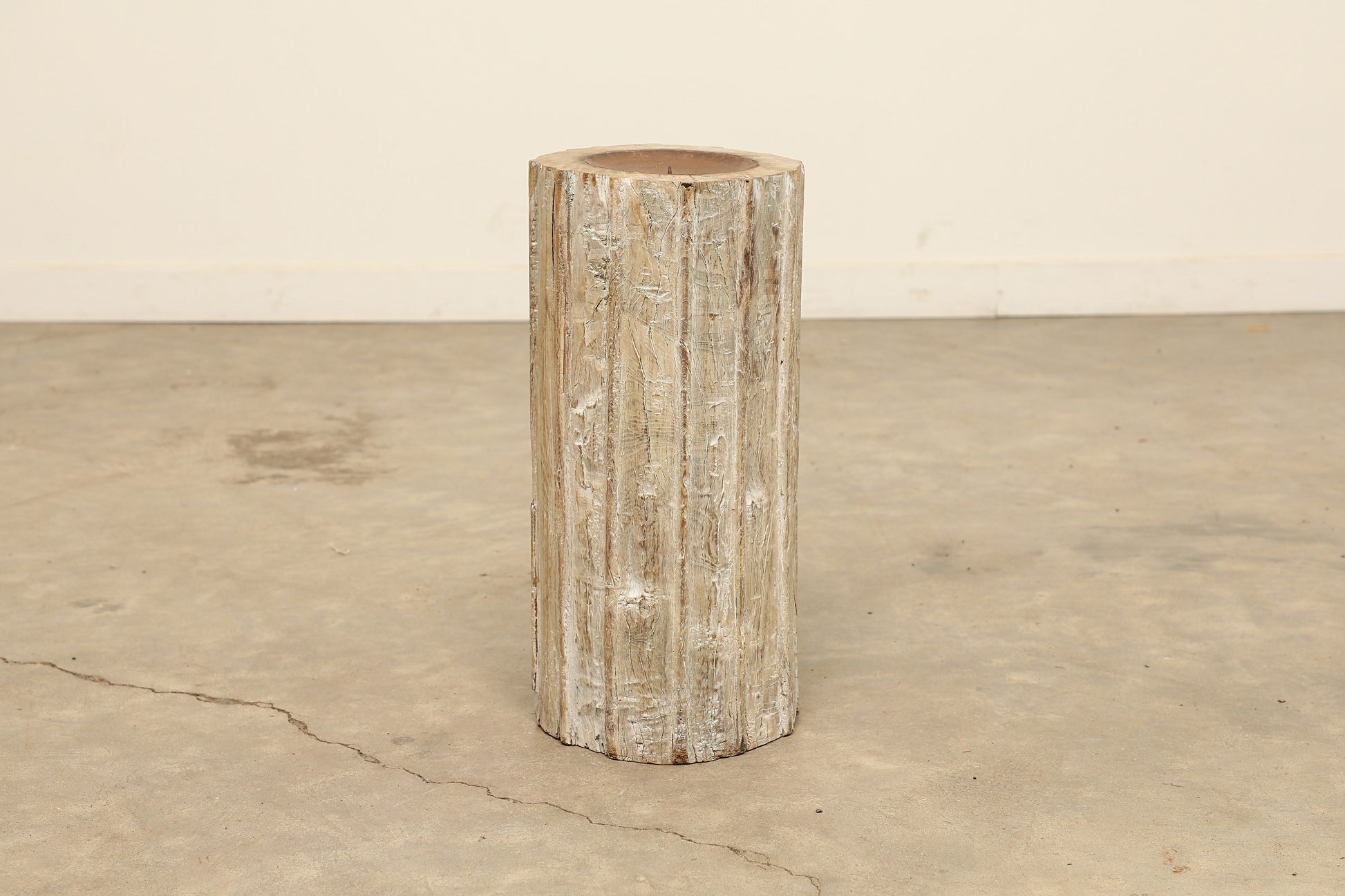 Rustic one-of-a-kind Vintage Light Acacia Wood Pillar Candle Stand Holder