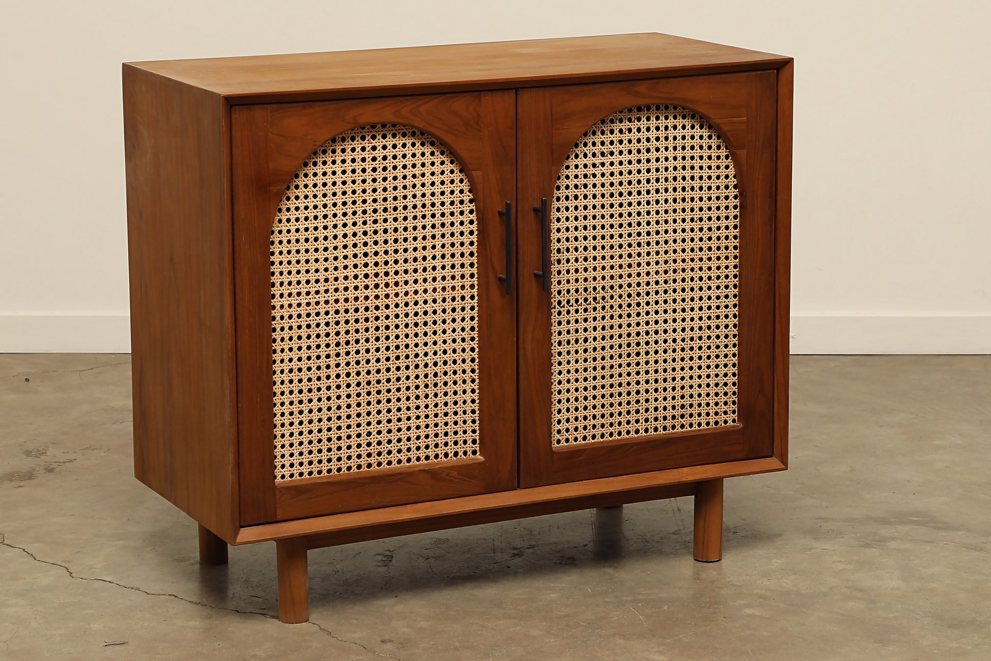 Teak wood rattan entryway small sideboard cabinet