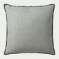 This soft blue hand-stitched herringbone modern throw pillow features a darker blue piping for a polished look.