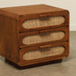 Modern three-drawer teak wood with rattan front Coco nightstand for your bedroom.