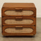 Modern three-drawer teak wood with rattan front Coco nightstand for your bedroom.