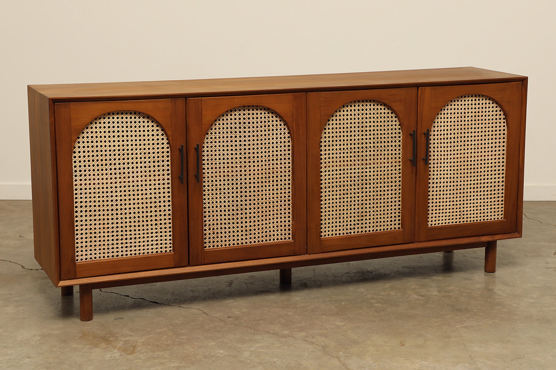 Teak wood rattan large two cabinet buffet sideboard