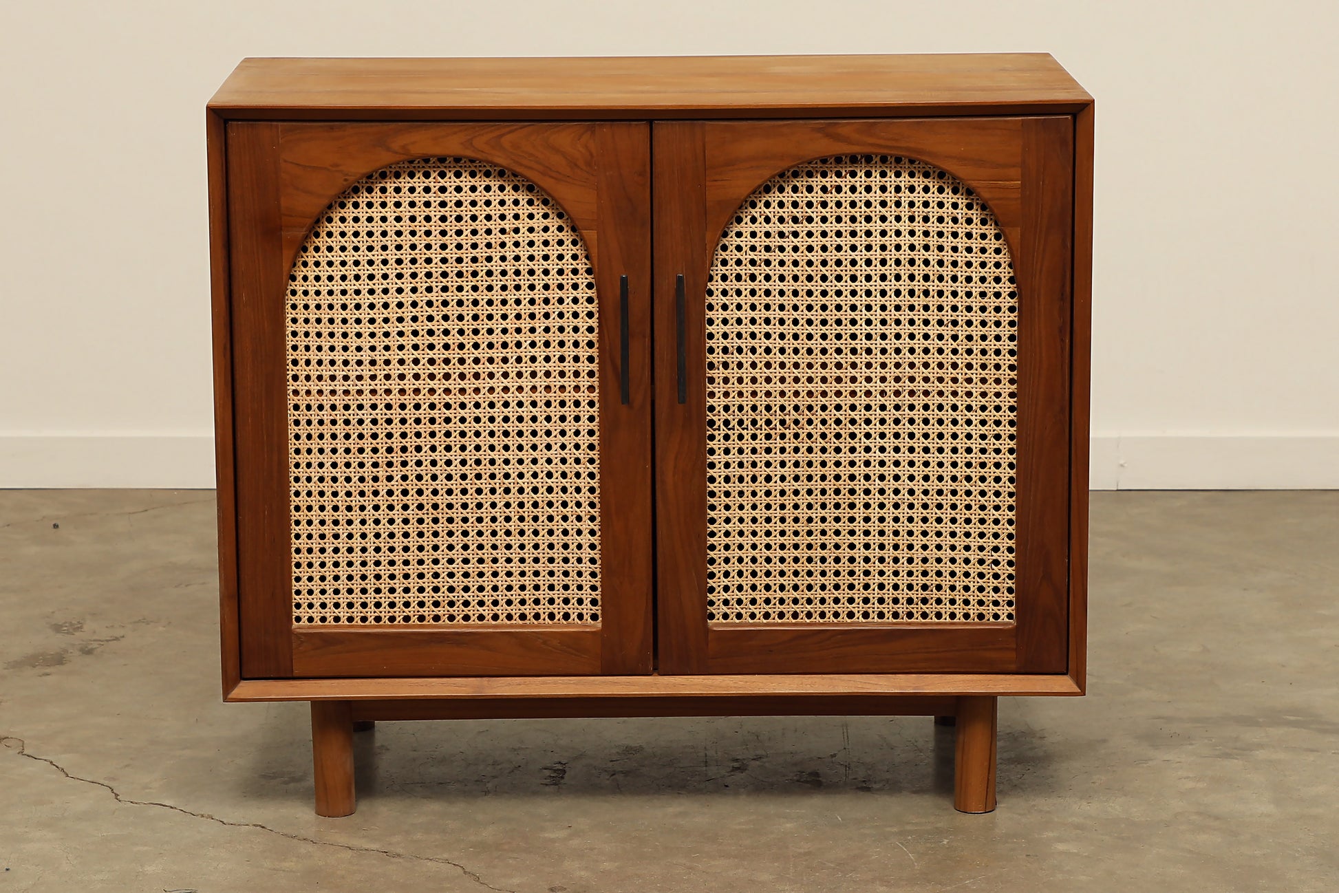 Teak wood rattan entryway small sideboard cabinet 