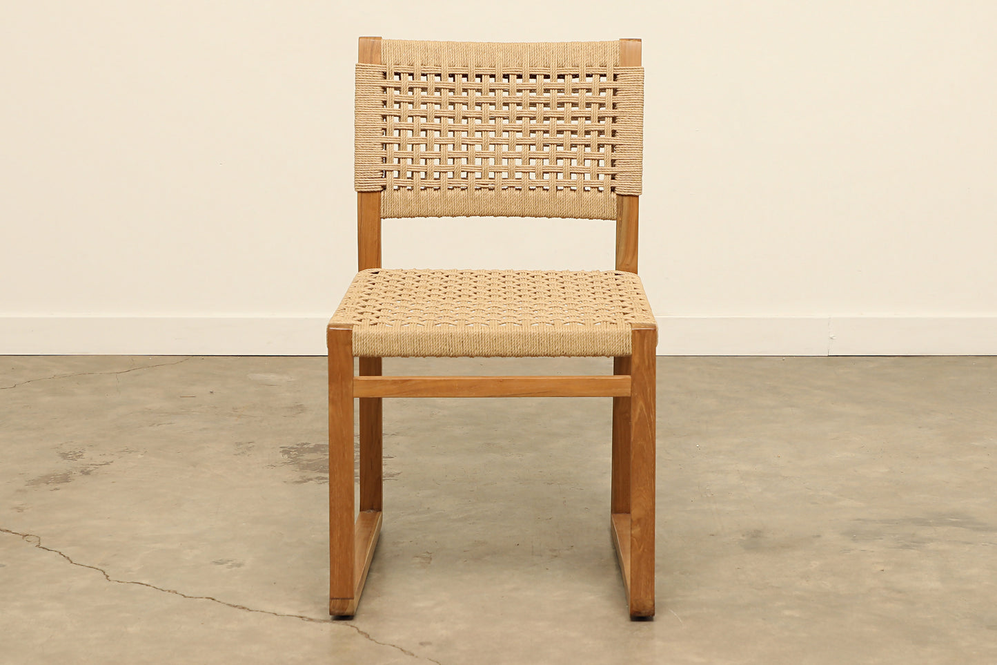 Teak wood woven seagrass cord back and seat kitchen and dining chair - coastal decor chairs