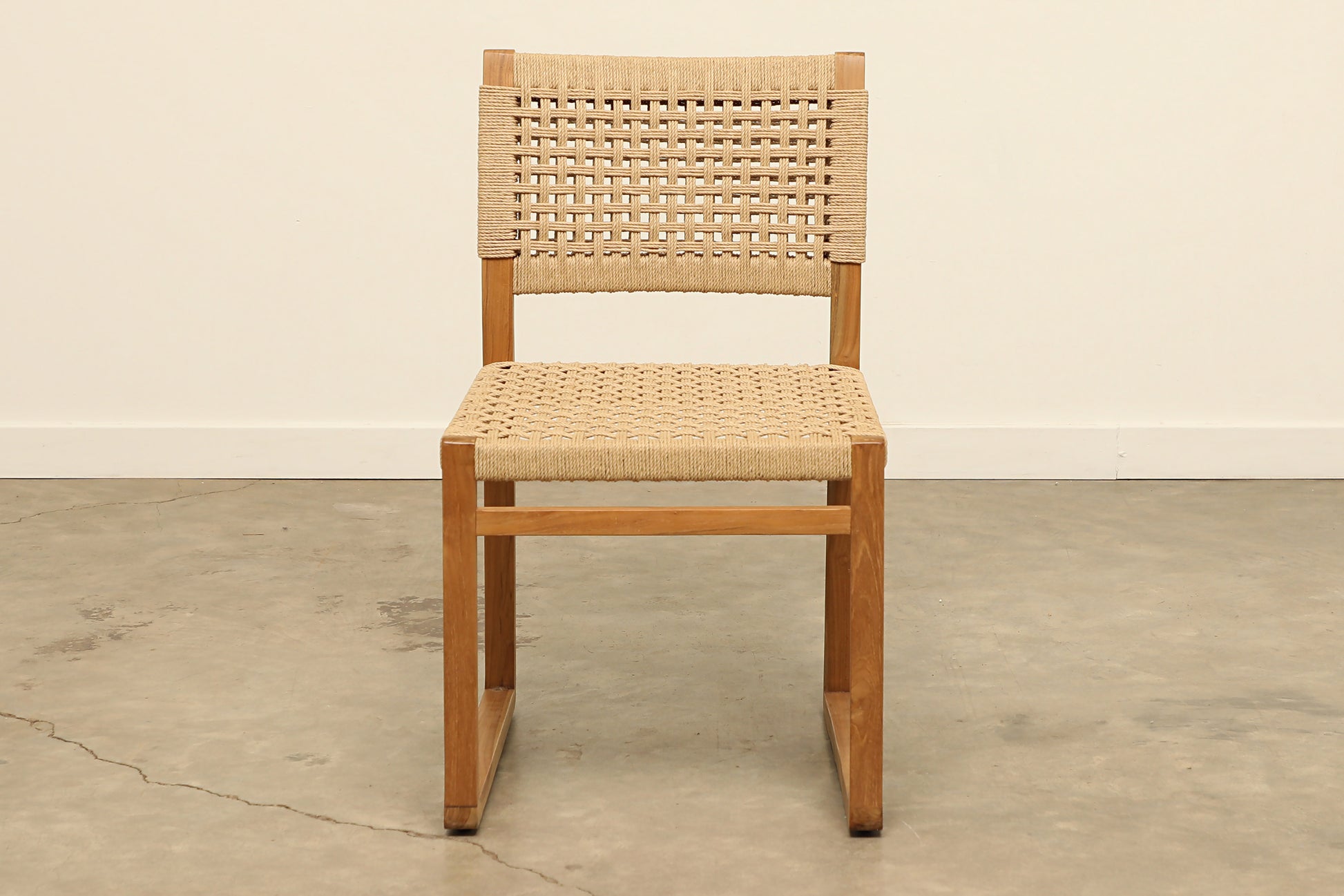 Teak wood woven seagrass cord back and seat kitchen and dining chair - coastal decor chairs