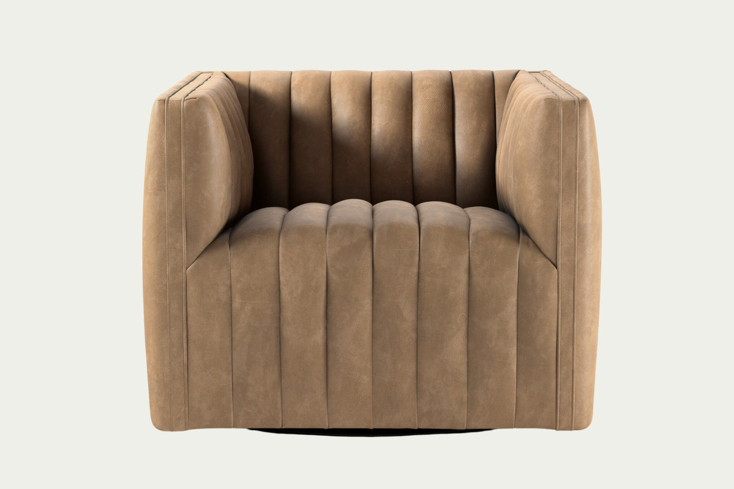 Orly natural camel light brown square boxy 360 degree swivel channel occasional chair