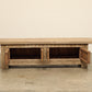 Unique vintage antique sideboard cabinet of natural wood with hand-carved details two cabinet drawers, circa 1920