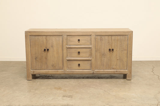 Vintage rustic modern sideboard cabinet handcrafted of pine natural light wood in a farmhouse style, 79 inches long is narrow at 19 inches.