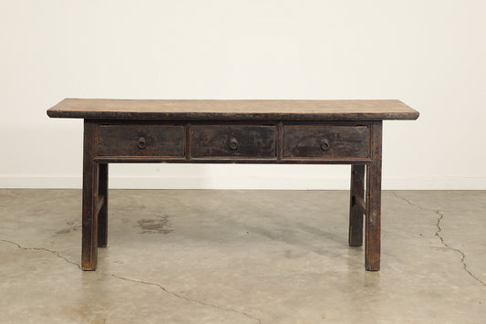 Vintage 3 Drawer Elm Console - Circa 1945