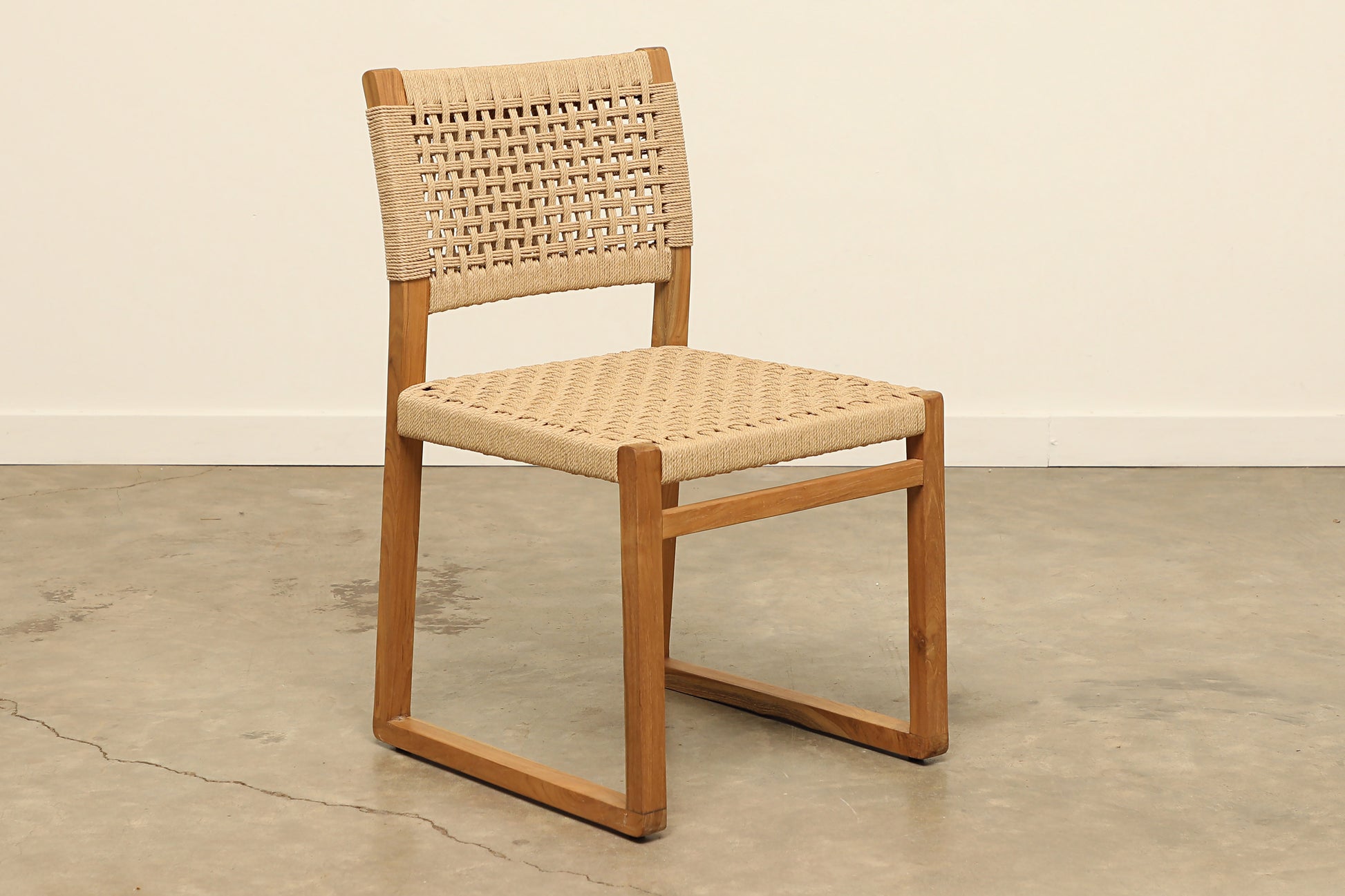 Teak wood woven seagrass cord back and seat kitchen and dining chair - coastal decor chairs