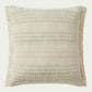 Modern throw pillow features a timeless pattern in an ivory and sage palette in a textural boucle with fringe trim on two sides.