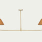 kylie pendant ceiling hanging light fixture, brass, wood & leather shades