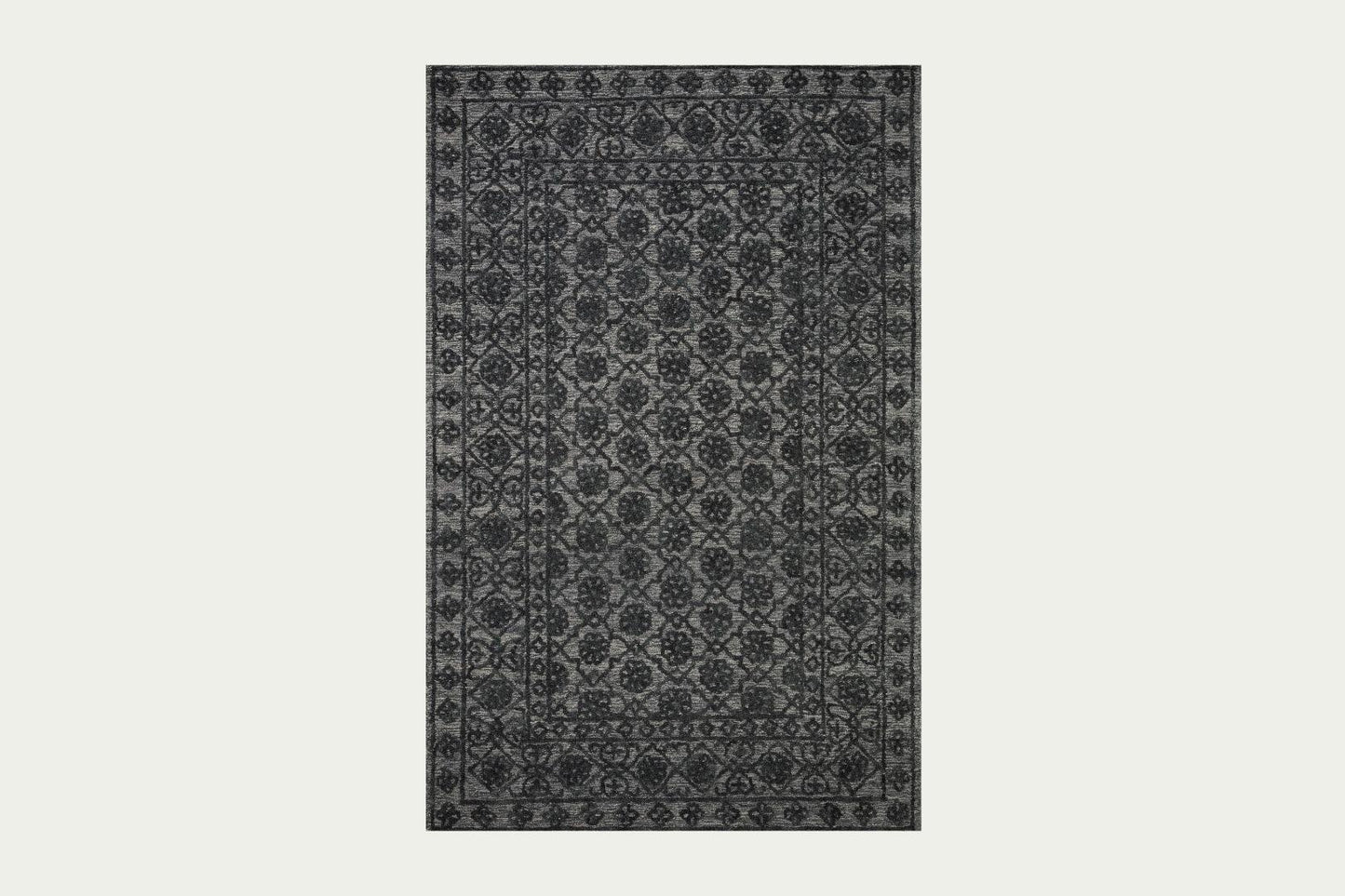 Cecilia Smoke Charcoal / Grey Flower Floral Rug - 100% wool Rugs