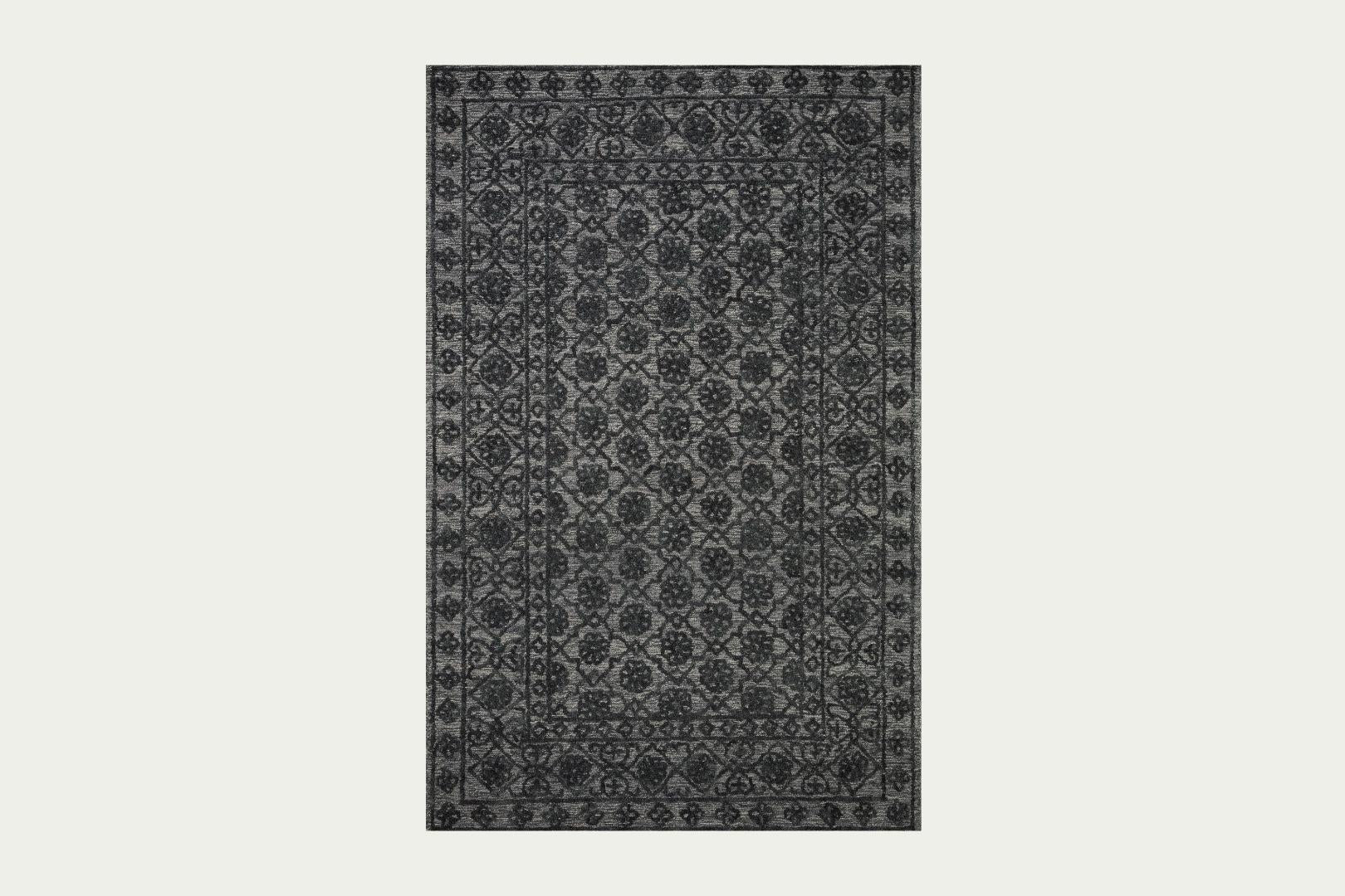 Cecilia Smoke Charcoal / Grey Flower Floral Rug - 100% wool Rugs