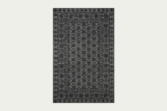 Cecilia Smoke Charcoal / Grey Flower Floral Rug - 100% wool Rugs