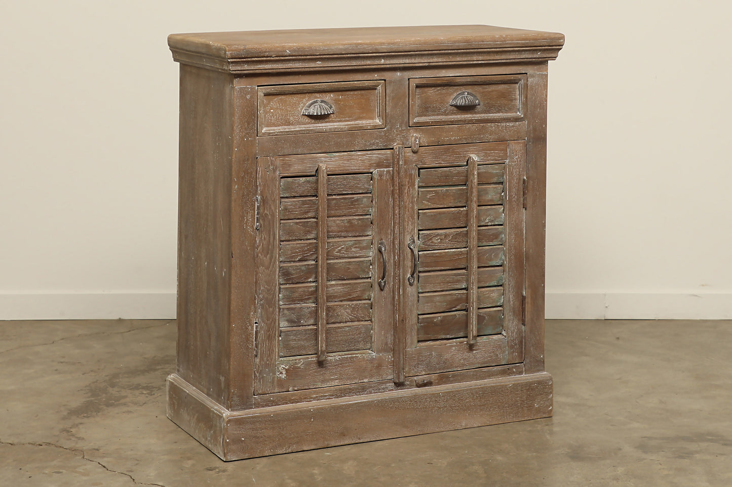 Shutter solid wood vintage antique storage cabinet