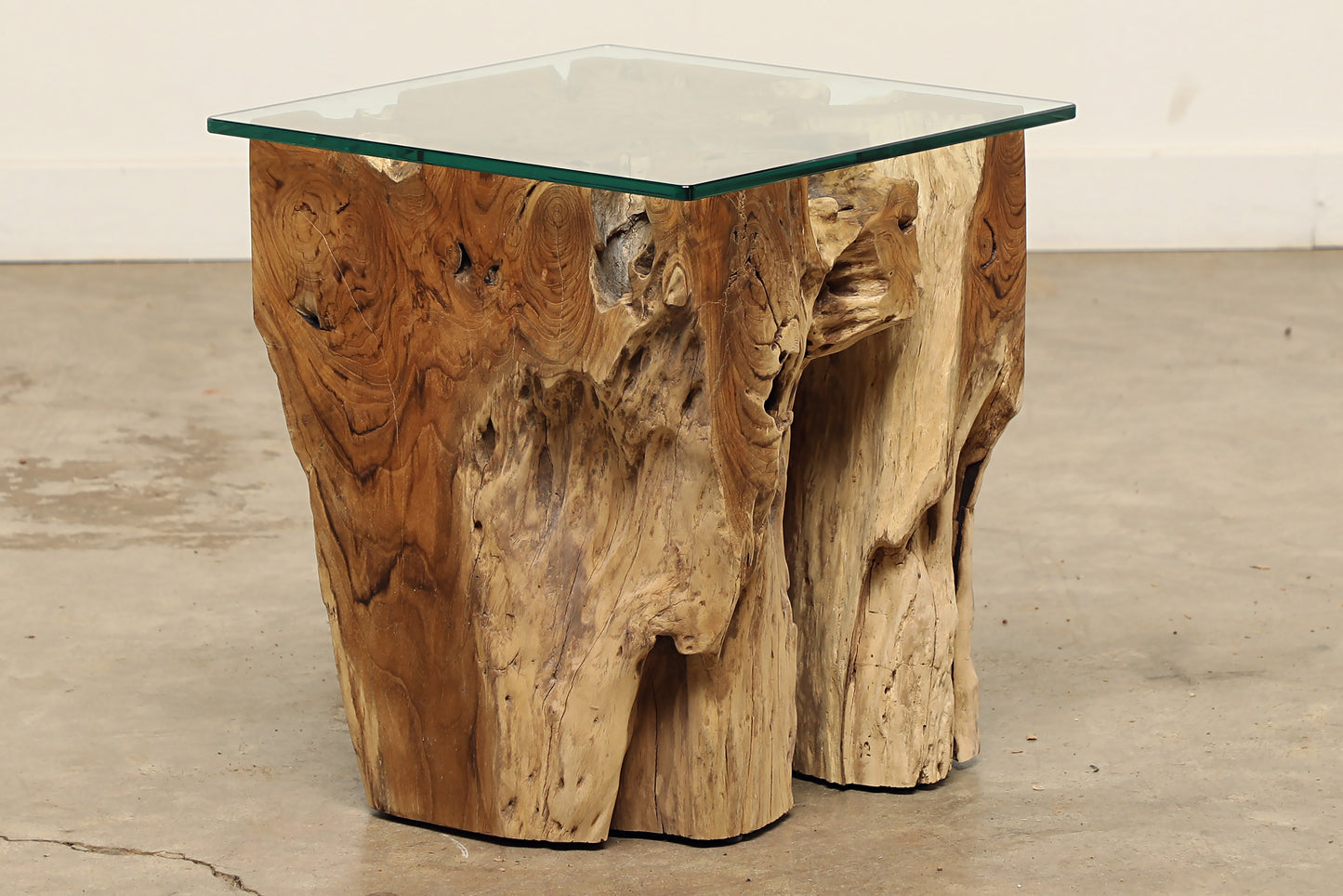 (SPP1474-G6) Teak Root Side Table - 16" Glass (14x14x18)